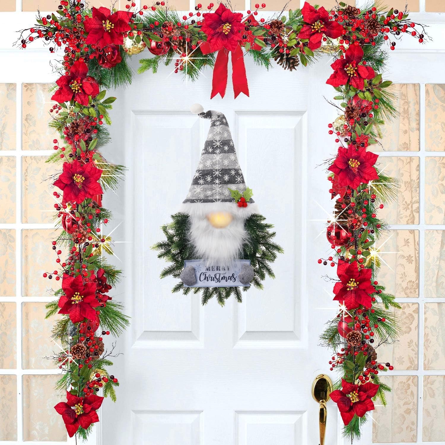 Christmas Wreaths for Front Door, Gnome Christmas Wreath