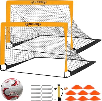 2 Pack 4x3 Kids Soccer Goals, Durable Pop Up Soccer Net Set with Size 3 Ball, Pump, 8 Cones & Carry Bag, Portable Backyard Training Equipment for Toddler Youth