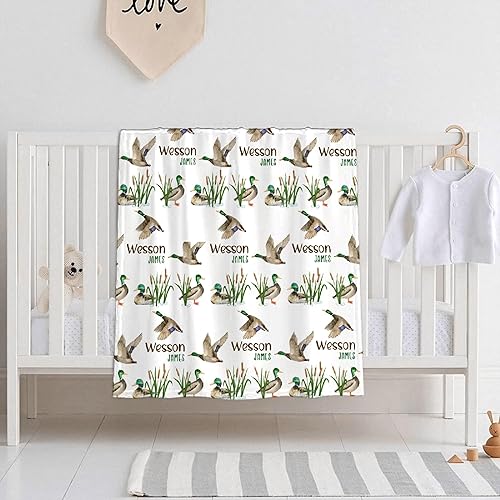Miniatura 3 de Buyyet Manta personalizada para bebé con nombre y ciervos y ciervos y patos, manta de regalo para amantes de la vida silvestre, cazador, manta de