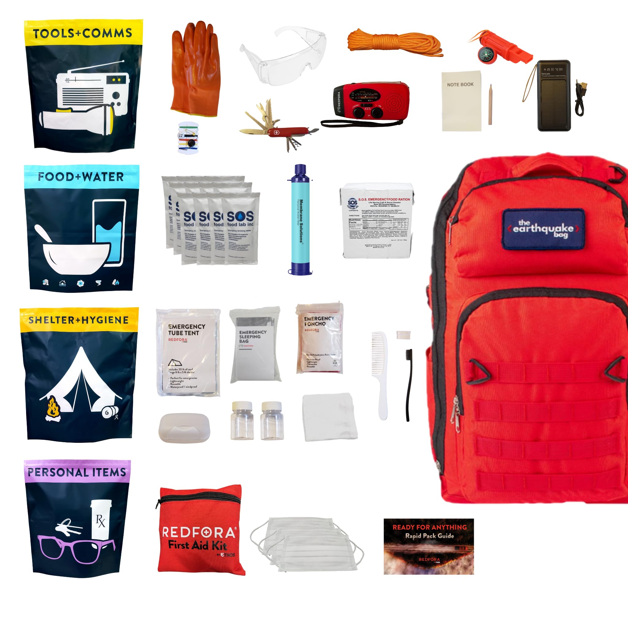 Complete Earthquake Bag - 3 Day Emergency kit for Earthquakes, Hurricanes, Wildfires, Floods + Other disasters