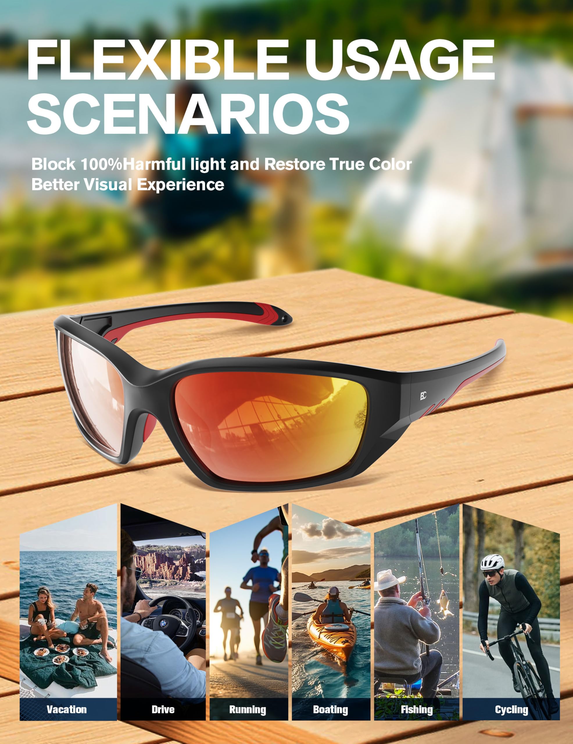 Polarisierte Sport-Sonnenbrille für Herren und Damen: UV-Schutz für Angeln, Fahren, Radfahren, Laufen