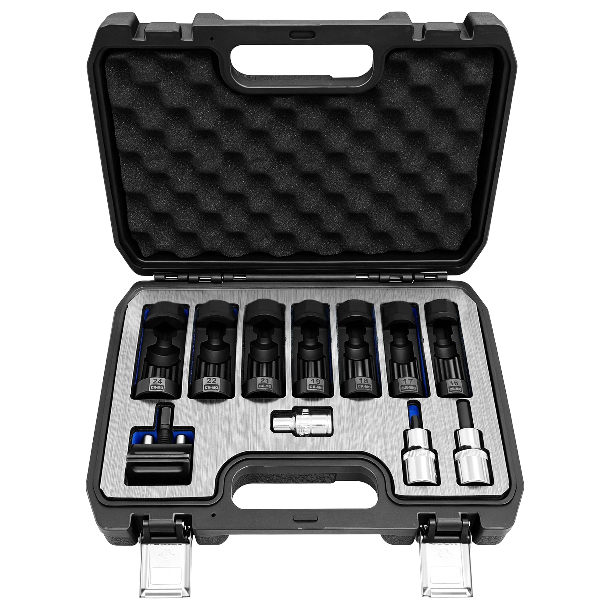 ZKTOOL 11-teiliges Stehbolzen-Nuss-Set für Federungsdämpfer, Größe 16mm, 17mm,18mm, 19mm, 21mm, 22mm, 24mm, mit 12 Punkten, 1/2"-Antrieb, Federungsdämpfer-Spreiznuss, Stoßdämpfer-Entfernungs-Werkzeug