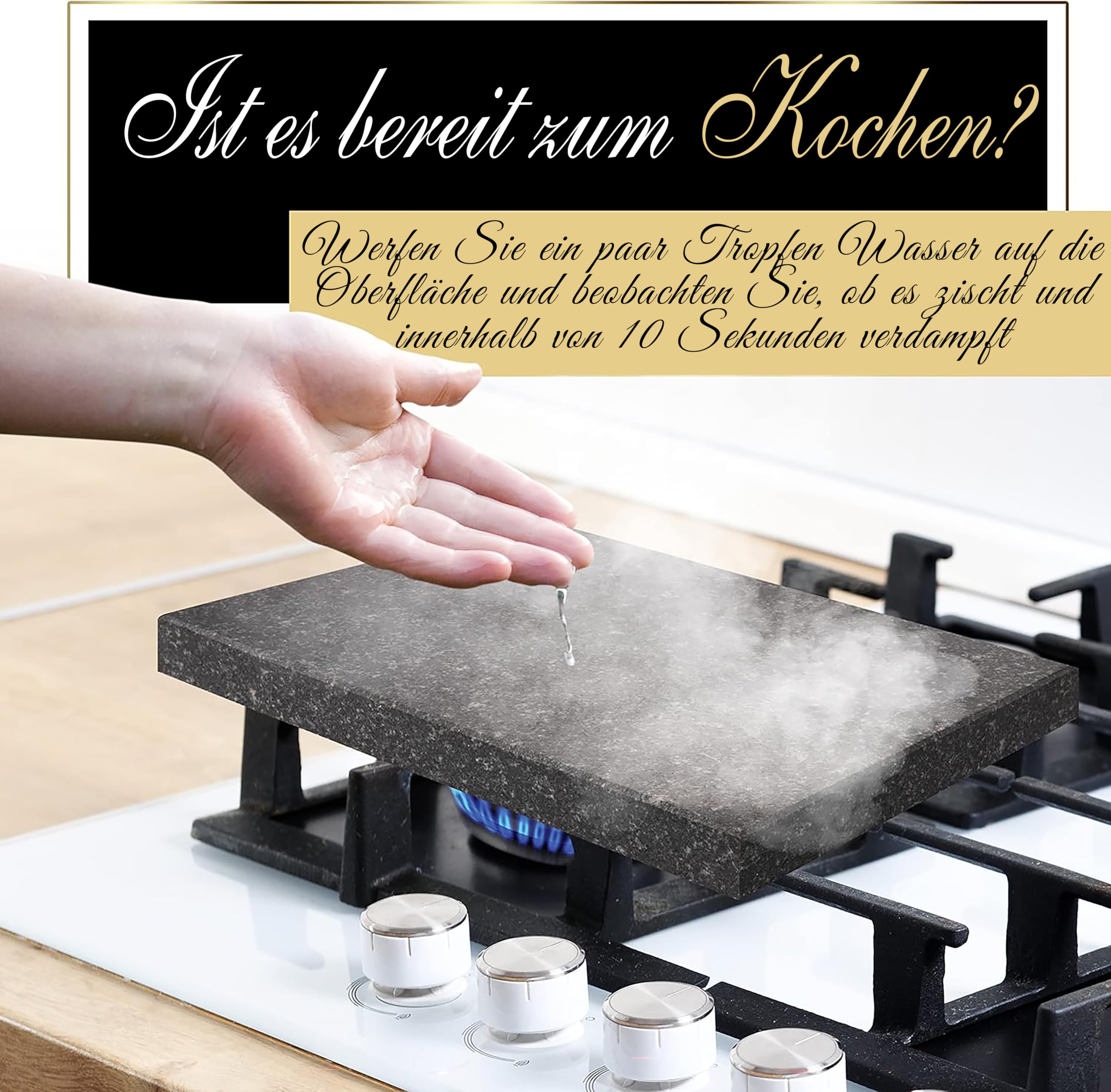 Nutrichef Heißer Stein, Lavastein, Steingrill- für Steak, BBQ & Fleischgrillen, Steak Platte- mit Edelstahlmessern, Steinplatte- Kocht & bewahrt Hitze und Geschmack, Beheiztes Steakbrett zum Servieren