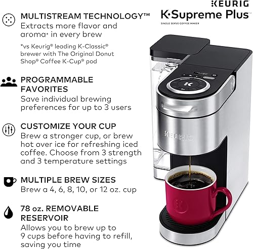 Miniatura 3 de Keurig K-Supreme Plus - Cafetera de cápsulas K-Cup de una sola porción, tecnología MultiStream, acero inoxidable y cafetera K-Mini de una sola