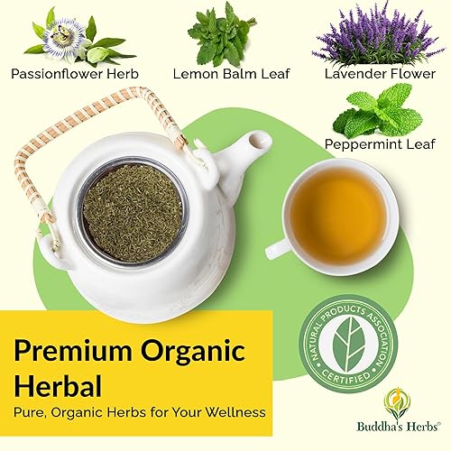 Miniatura 3 de Té calmante de hierbas de Buda con flores de pasión y lavanda té de relajación 100 natural paquete de dos 44 bolsas de té