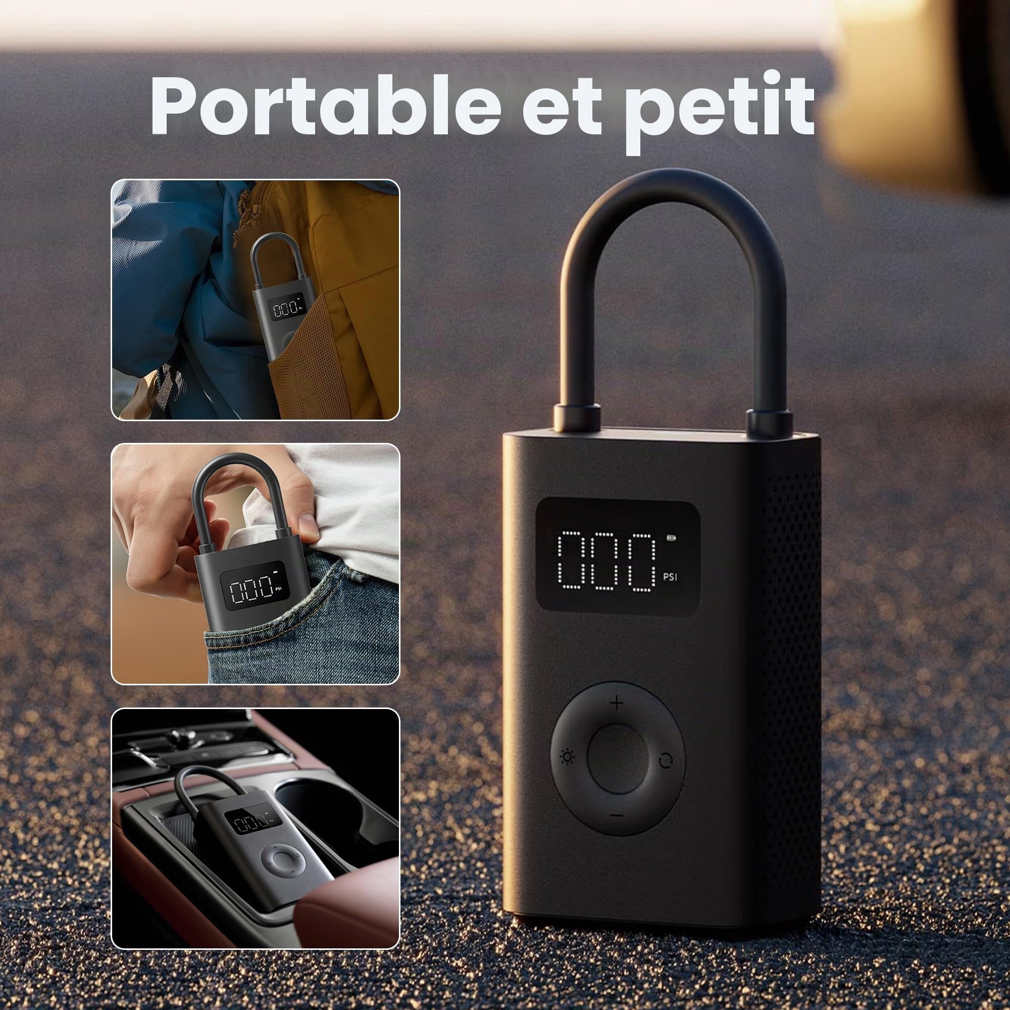 Xiaomi Compresseur d'air électrique portable, 150 PSI Gonfleur de pneu pour voiture, scooter, vélo pneus et balles – Sans fil avec détection numérique de pression