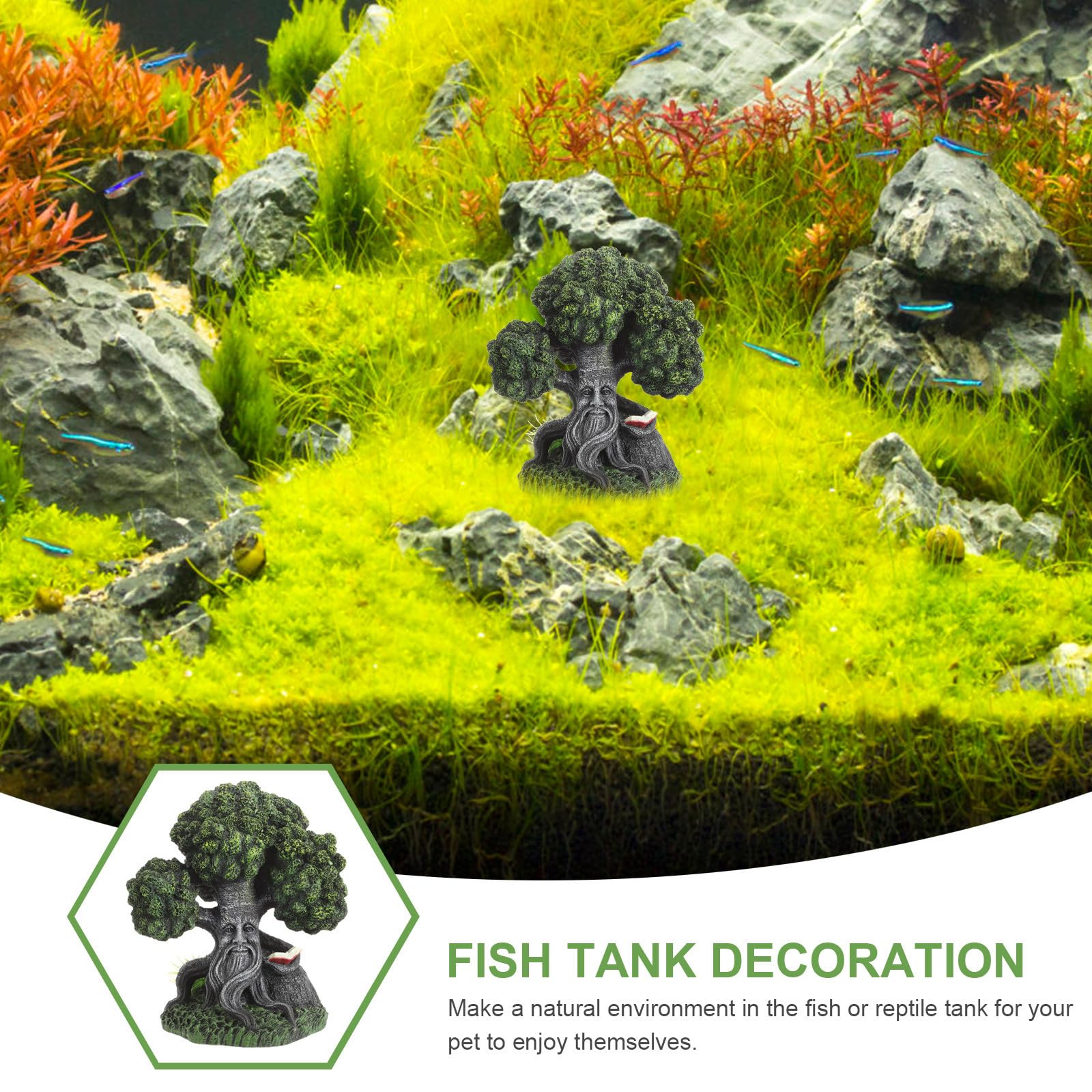 Zerodeko Decoración de Resina para Acuario Árbol Escondite para Peces Verde