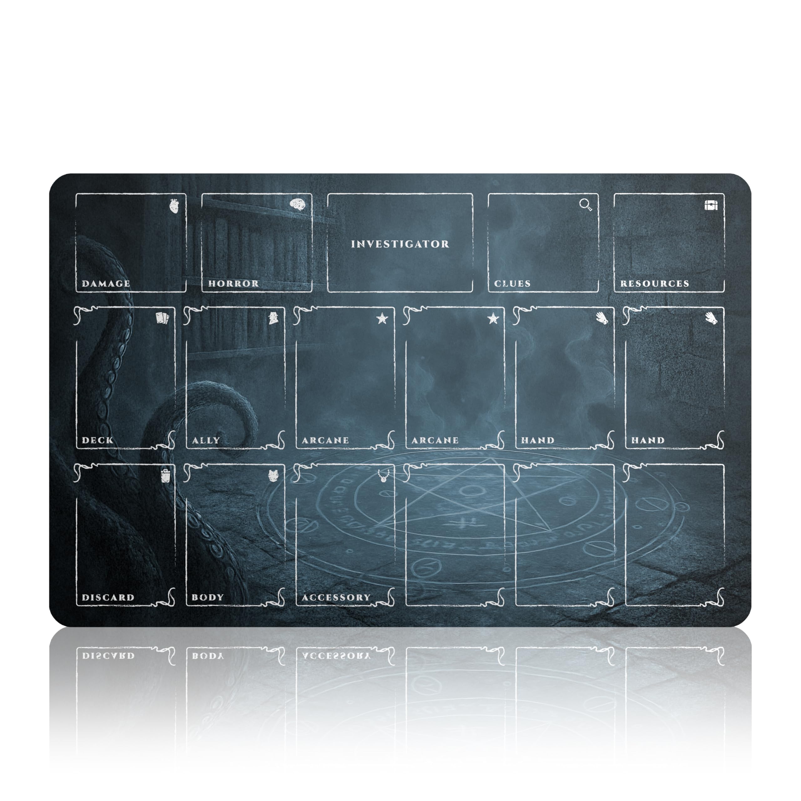 Amazon.com: Arkham Horror Card Game Player Mat – 17x11” LCG Investigator  Game Mat with Deck Zones – 5 Colors Options – Non-Slip Stitched Edges  Playmat (Blue) : Toys & Games