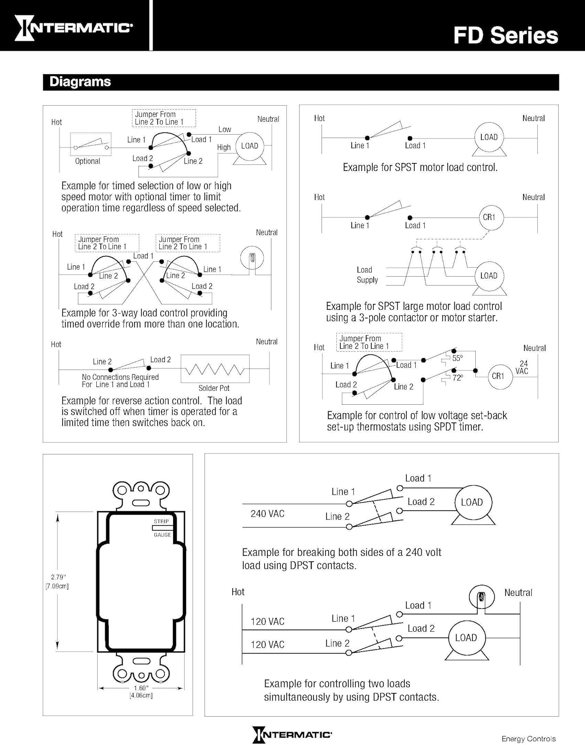 Wiring diagrams for Intermatic FD Series timers