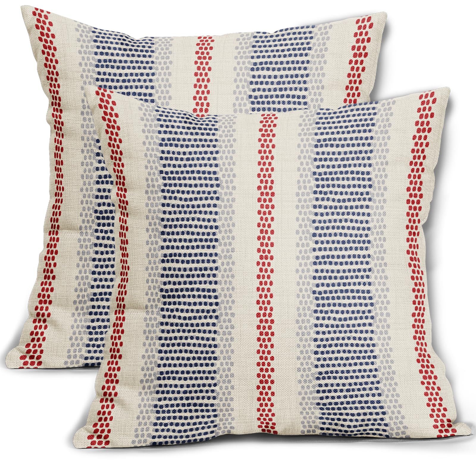 Blue Red Pillow Covers 20x20 Set of 2 Gray Grey Dot Print Striped 4th of July Patriotic Decorative Outdoor Pillowcases Boho Rustic Farmhouse