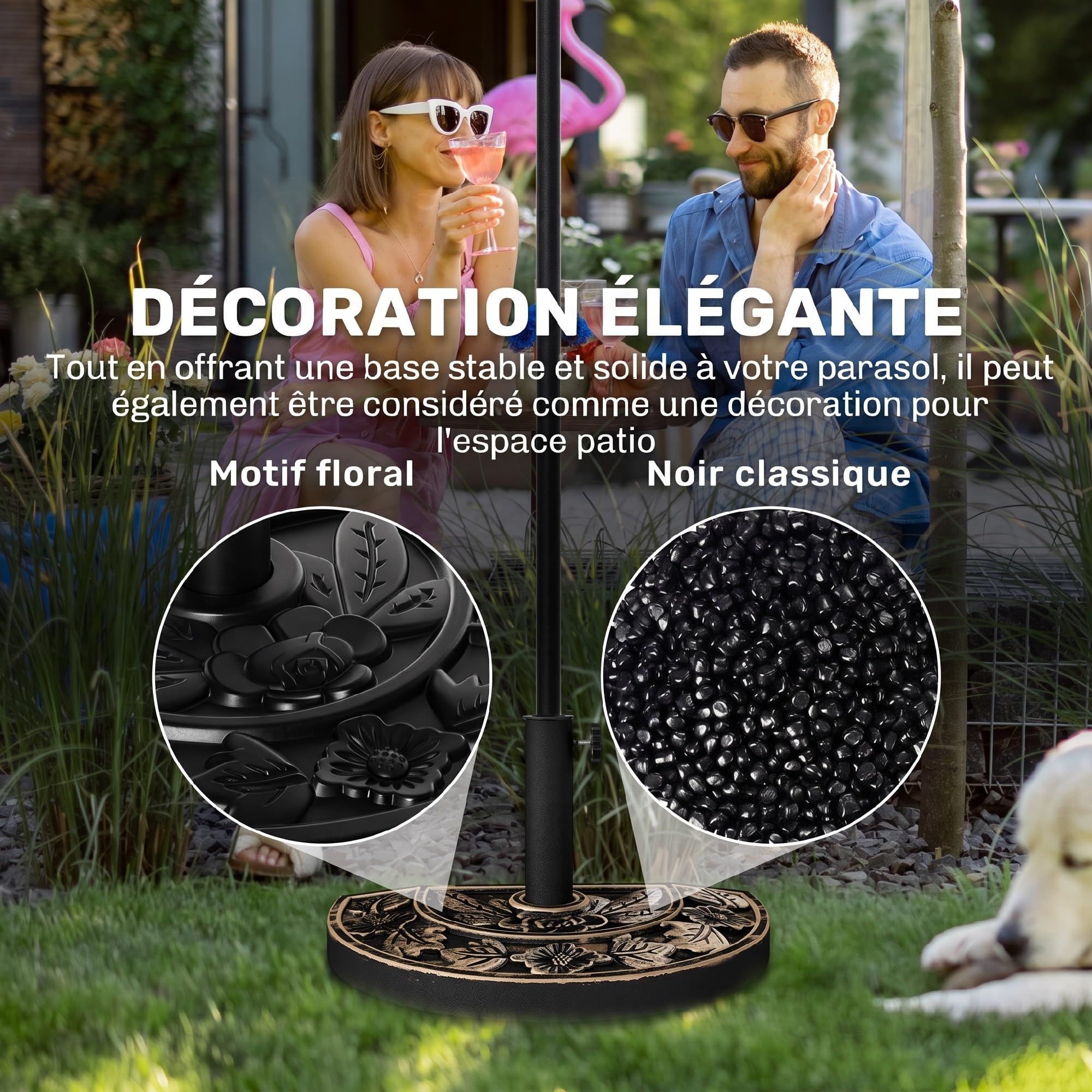 Outsunny Pied de Demi-Parasol pour Parasols Ø 35, 38 et 48 mm HDPE Noir