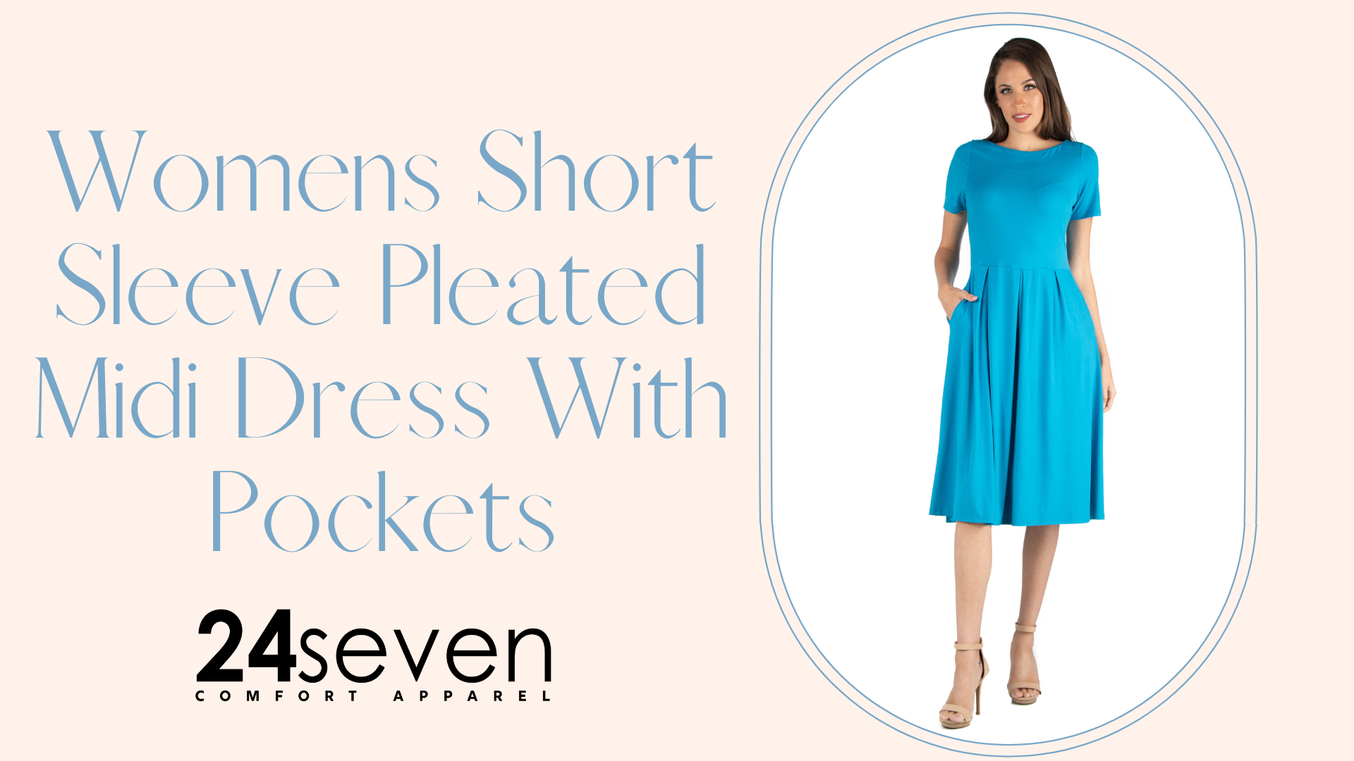 24seven Comfort Apparel Womens Short Sleeve Pleated Midi Dress with Pockets  -Small-1X at Amazon Women's Clothing store