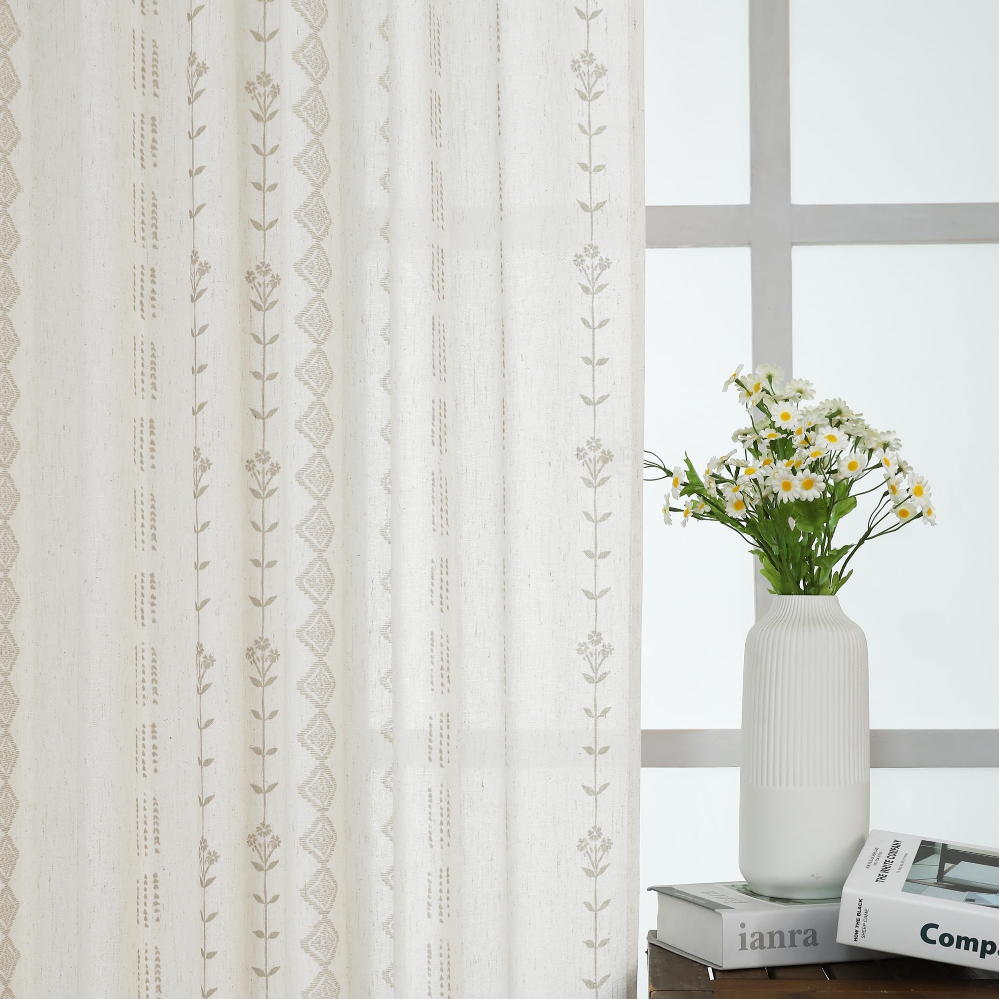 Rideaux courts transparents en lin avec pattes arrière taupe pour chambre à coucher, salle de bain, cuisine, 114 cm de long