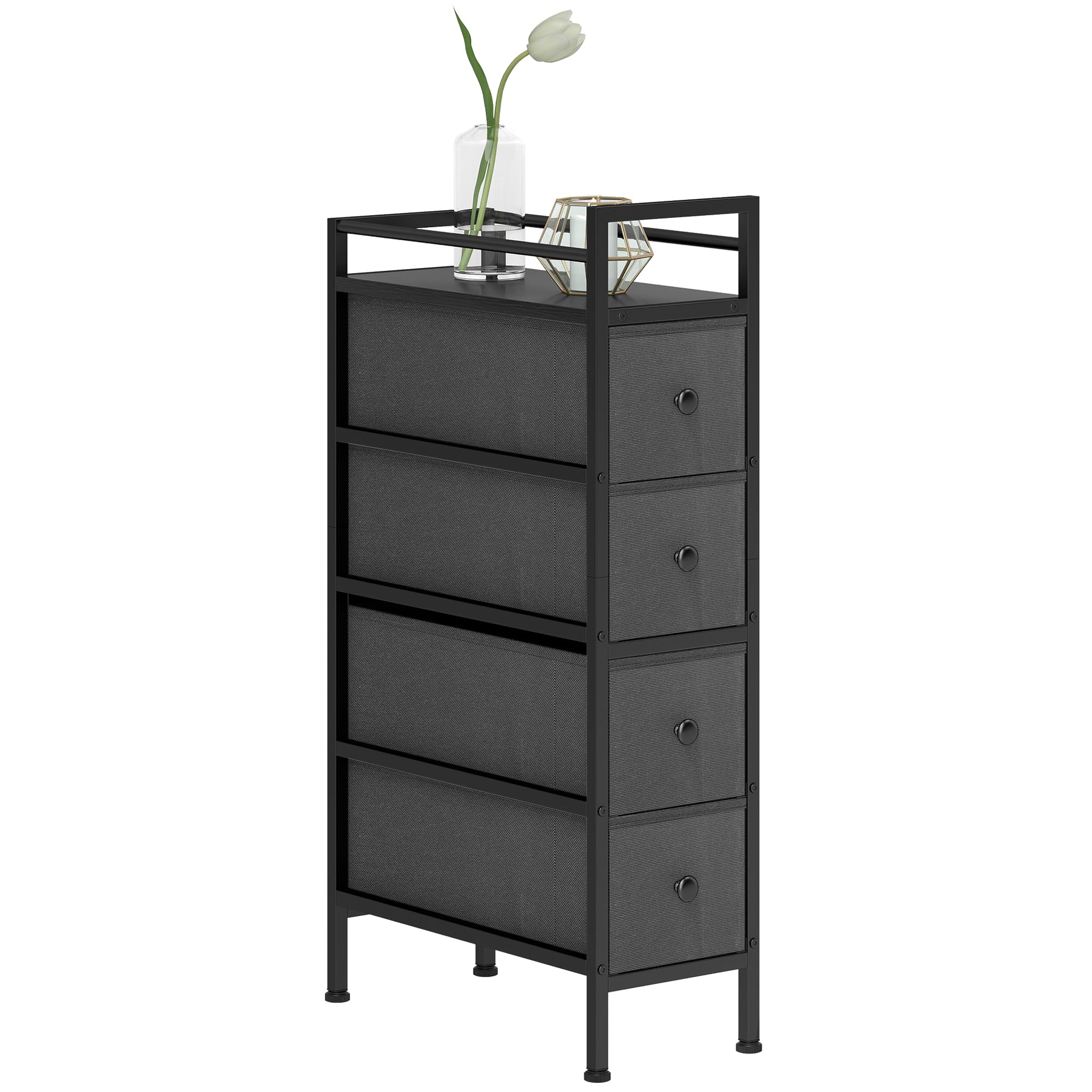 Homcom Unisex Black Narrow 4 Drawer Dresser With Steel Frame, Chest Of Drawers,