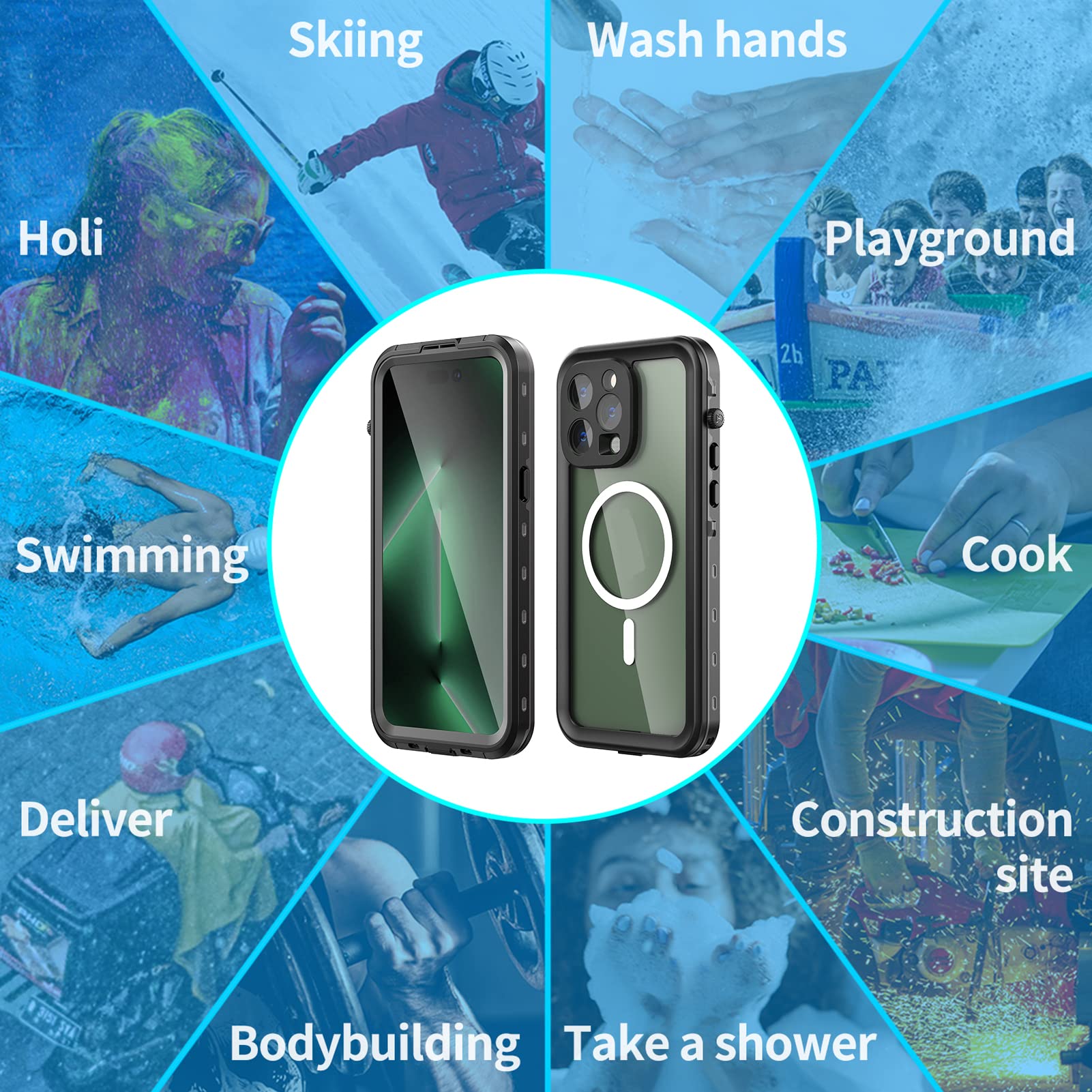 Funda Impermeable para teléfono 5 Piezas, IP68 Funda Impermeable para teléfono Bolsa Seca a Prueba Polvo a Prueba Golpes con Protector de Pantalla, para i/Phone/ 1(Color:14" Pro 6.1")