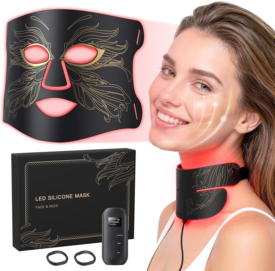 7-in-1 Red Light Therapy for Face &amp; Neck, Skin-Friendly Silicone Red Light Therapy Mask with 324 LEDs, 5 Brightness Levels &amp; 20 Mins Timer, Led Face Mask Light Therapy for Home &amp; Travel