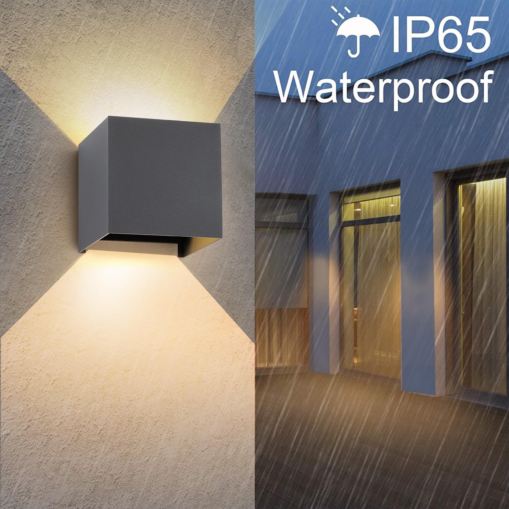 2 Pezzi LED 15W Lampada da Parete Esterno/Interno Regolabile 3 colori Cubo 11CM IP65 Impermeabile Lampade da Esterno Parete Applique Esterni Quadrata Angolo del Fascio Regolabile Moderne Grigio Scuro