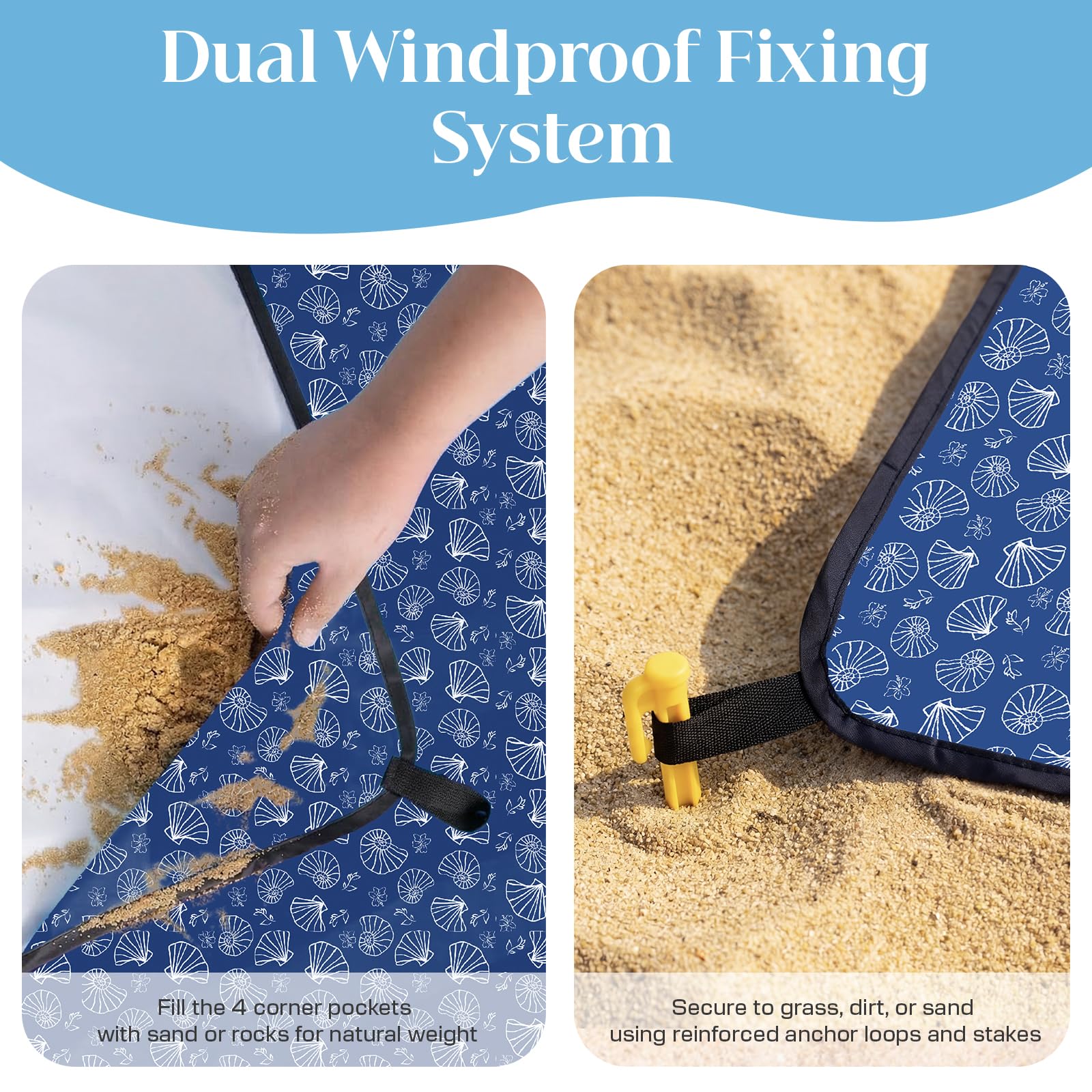 Beach Blanket Sandproof Waterproof, 274 x 305 cm Extra-Large Beach Mat with Stakes & Travel Bag, Lightweight,Quick Dry - Image 3