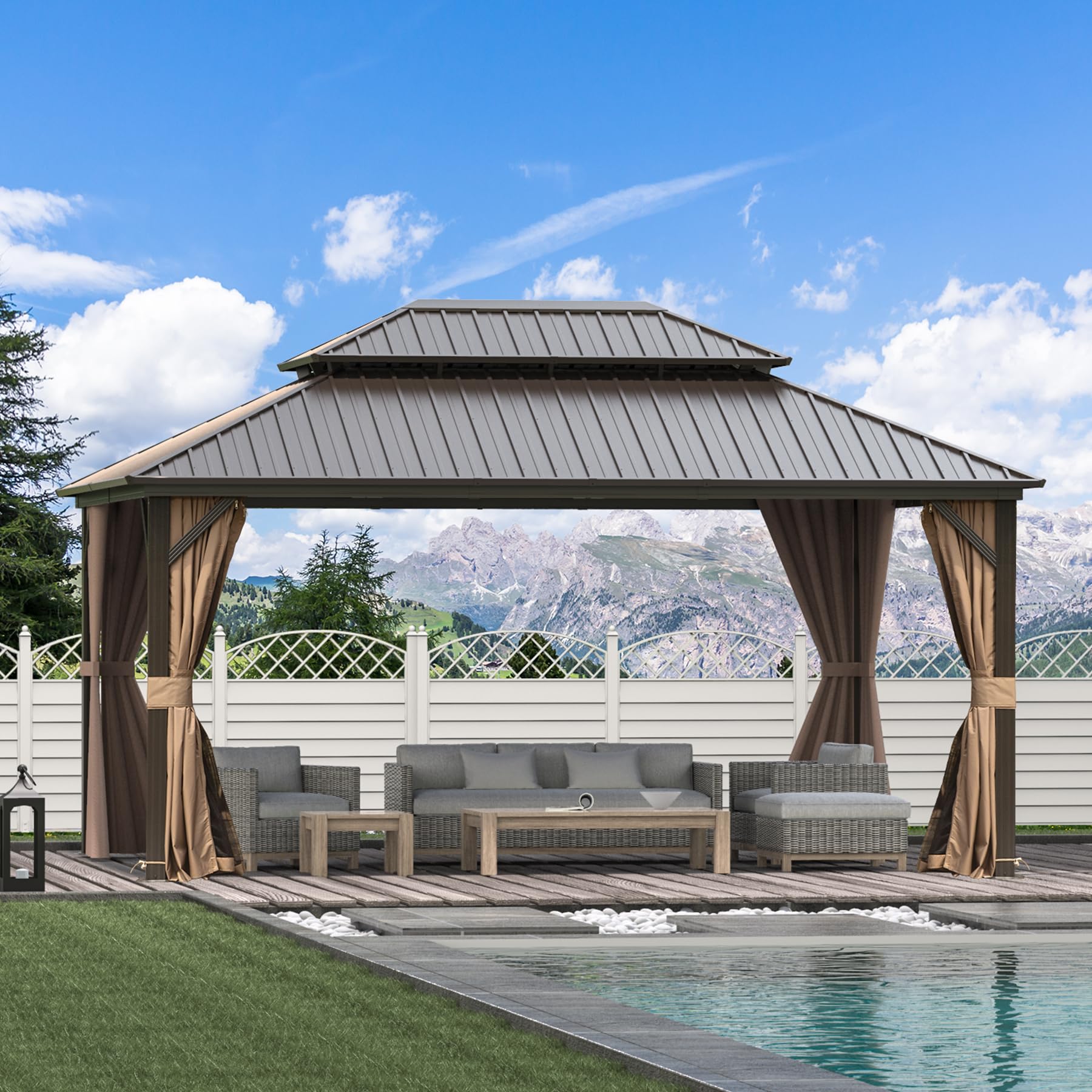 Domi 12x16FT Outdoor Gazebo, Patio Gazebo with Galvanized Steel, Hardtop Gazbo for Patio, Deck, Backyard, Curtain and Netting Included (incomplete)