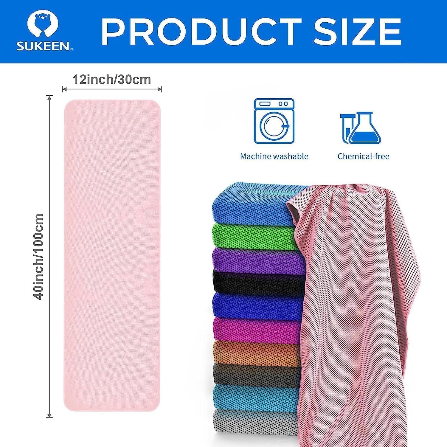 Sukeen Lot de 6 Serviettes rafraîchissantes en Microfibre Douces et Respirantes pour Yoga, Sport, Gym, entraînement, Camping, Fitness, Course à Pied et Autres activités, 102 x 30,5 cm