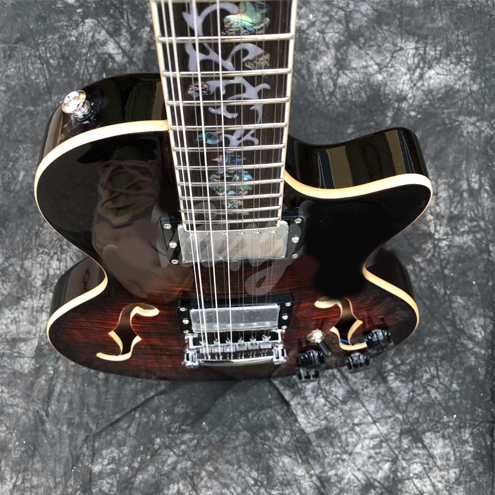 Gitary Elektryczne Pełnowymiarowe Profesjonalna 12 Strunowa Gitara Elektryczna Z Brązowym Klonem I Półpustym Korpusem
