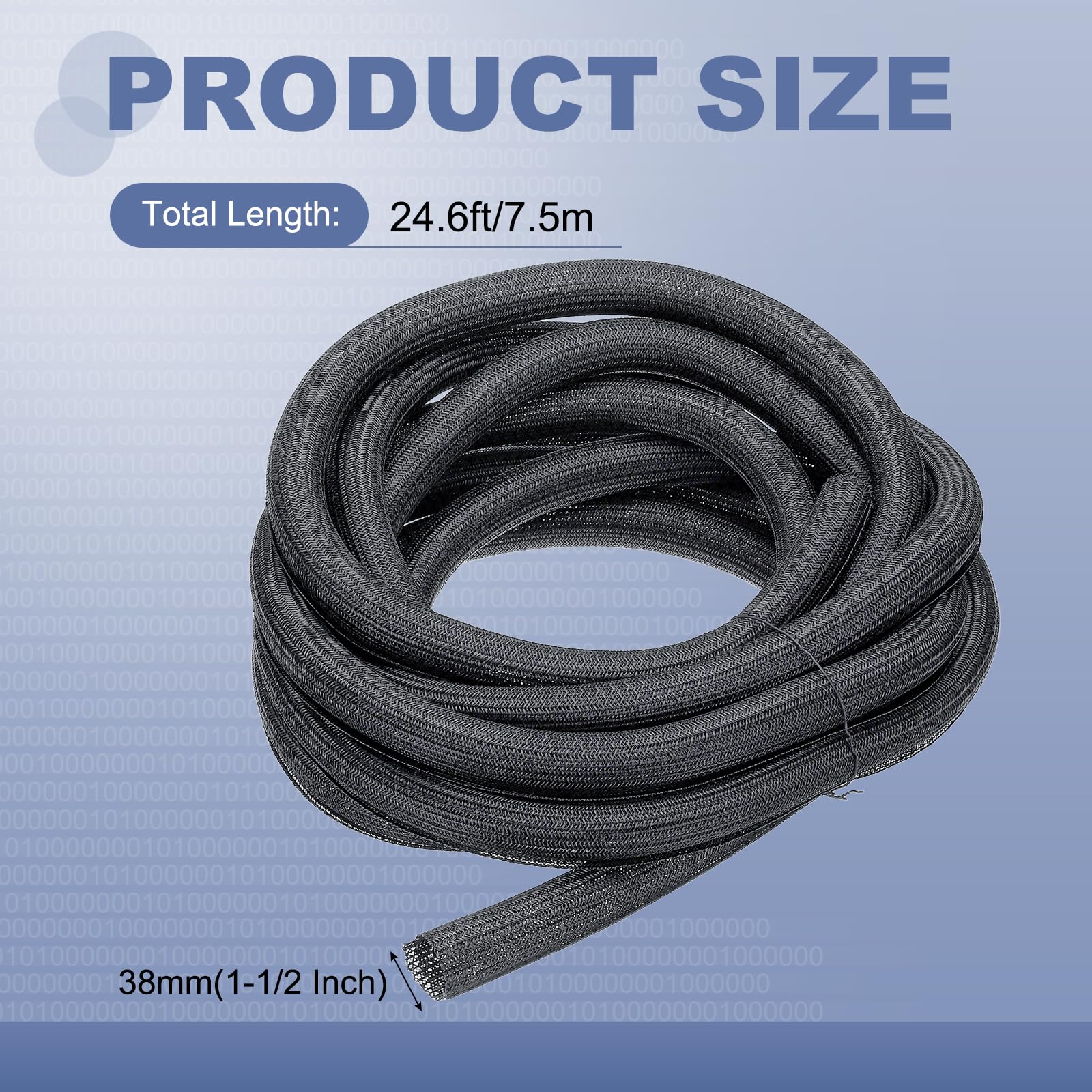 QUARKZMAN Manga Trenzada Autocierre 1-1/2" 25Ft Gris para Cableado Automotriz Y Hogar con Protección contra Incendios UL94-V2