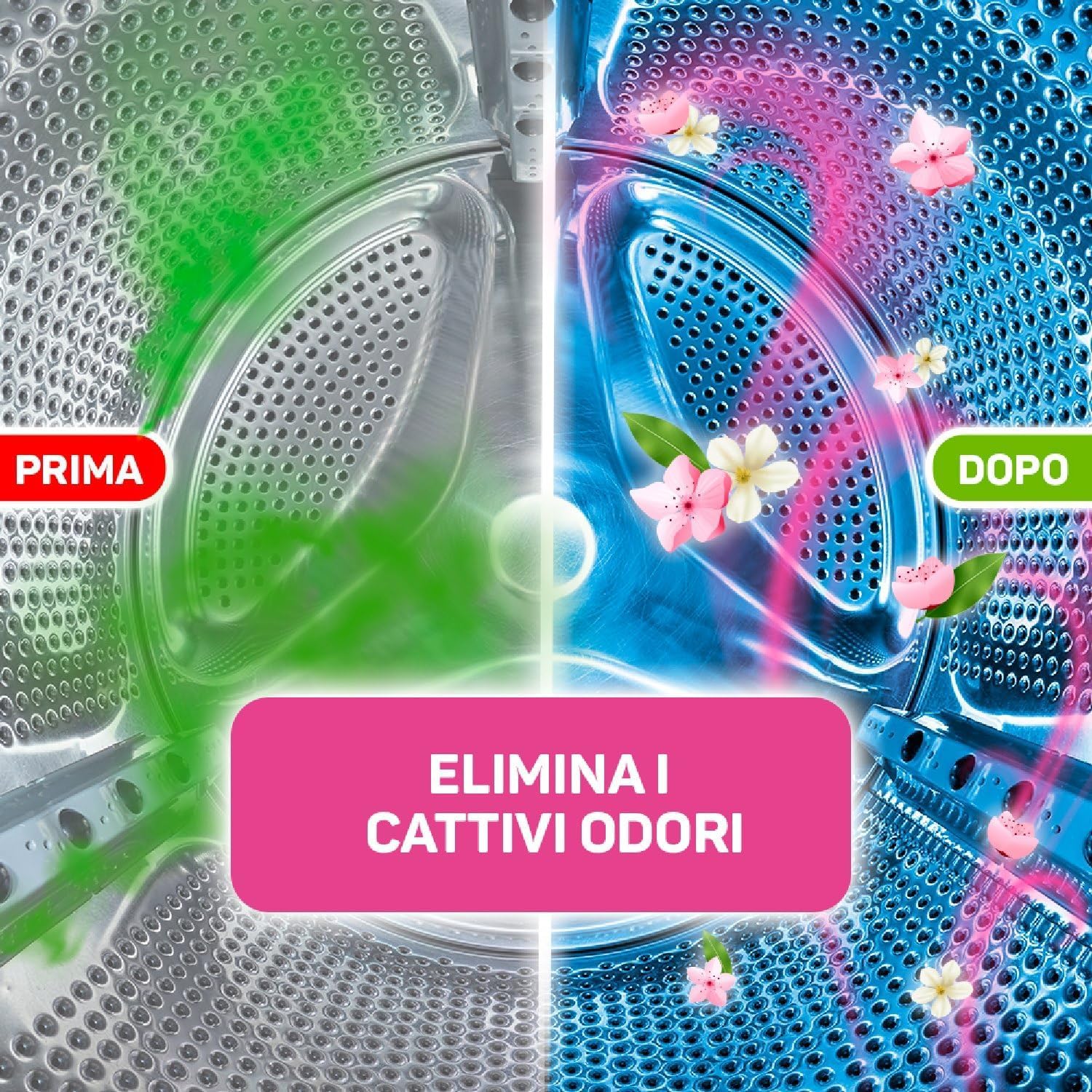 Napisan Cura Lavatrice Disinfettante Freschezza di Primavera, Elimina i Cattivi Odori, Rimuove Sporco e Residui di Sapone, 6 Confezione da 250ml
