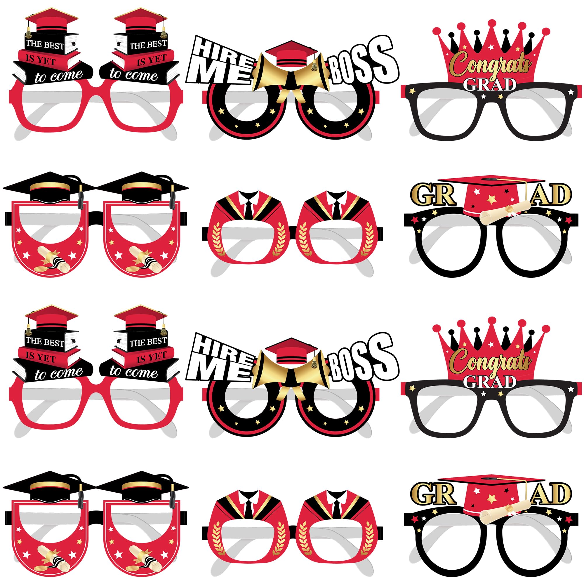 KatchOn, Red 2026 Glasses Graduation - Pack of 12 | Graduation Photo Booth Props 2026 for Graduation Decorations 2026 | Graduation Party Glasses for