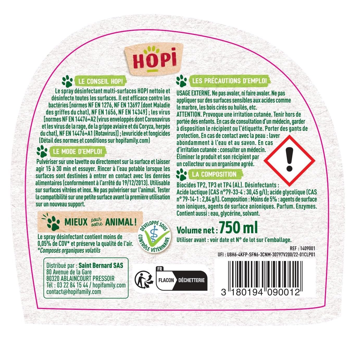 HOPI Spray Désinfectant Multifonctions - Nettoie et Désinfecte toutes les Surfaces - Odeur Fraîche de Pin - Preserve la qualité de l’air - Ingrédients d’Origine Naturelle - Fabriqué en France