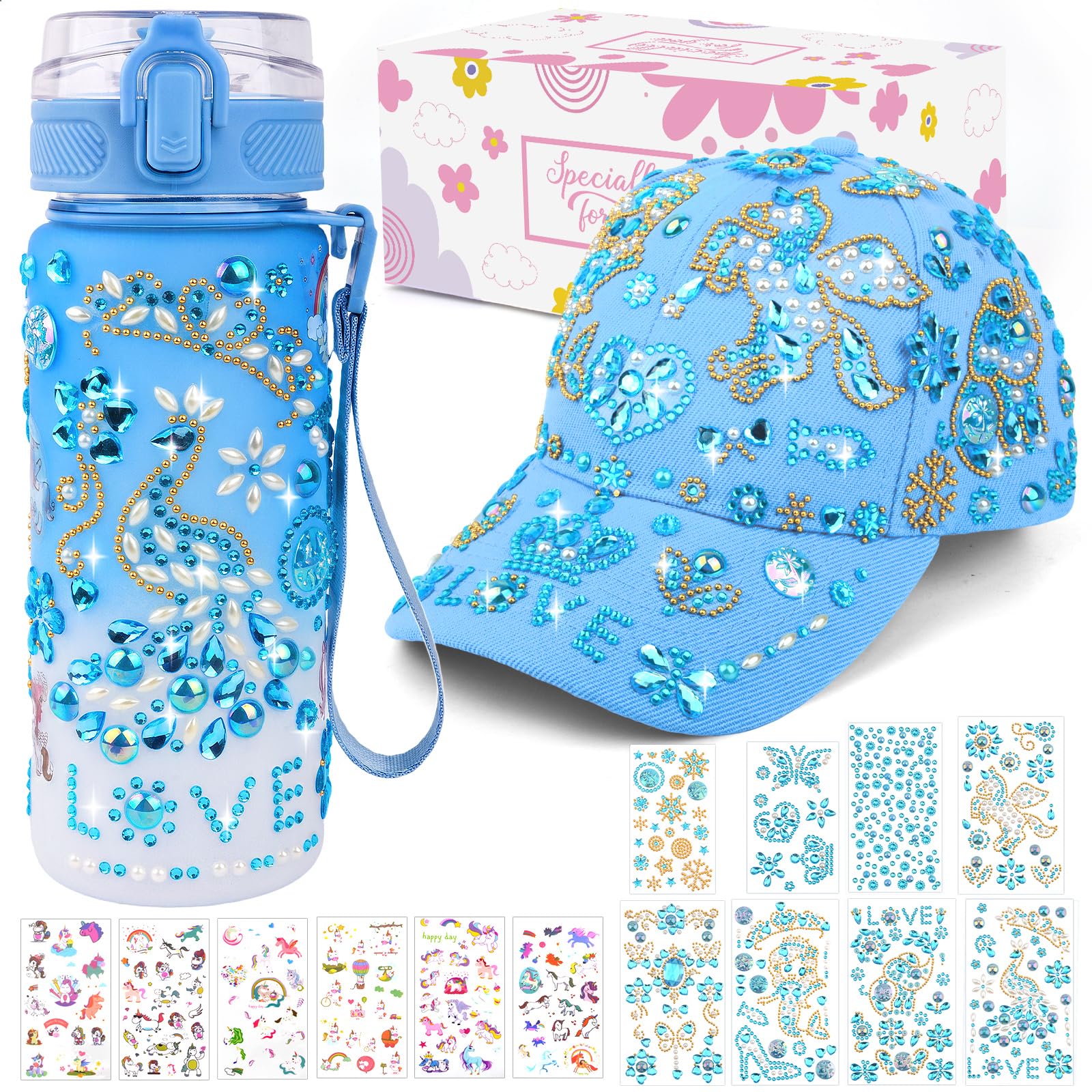 Decorate Your Own Water Bottle and Baseball Cap Gifts for Girls Crafts Blue