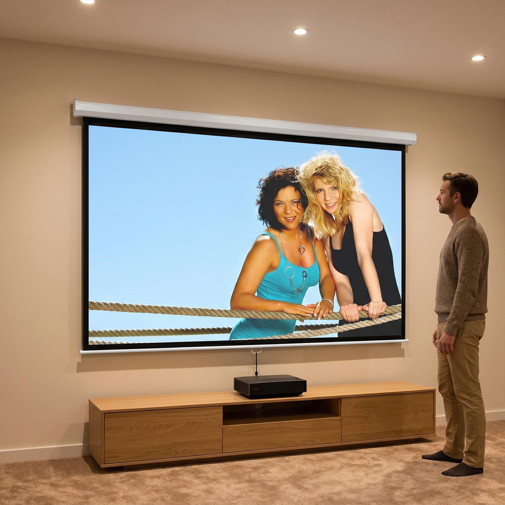 Mucola Beamer Leinwand Rollo 120 Zoll 244x182 cm Heimkino 16:9 4:3 Weiß