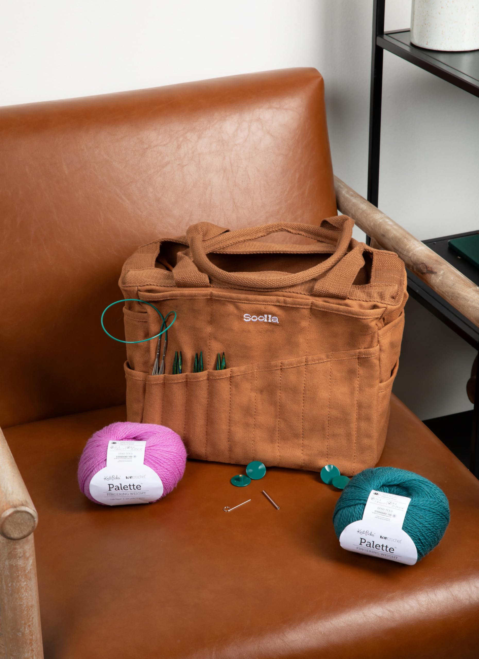 Soolla Borsa da studio: borsa per attrezzi in ceramica, contenitore per forniture artistiche, organizer per filati per maglieria, progetti all'uncinetto e borsa per artigianato lavabile, 30 tasche