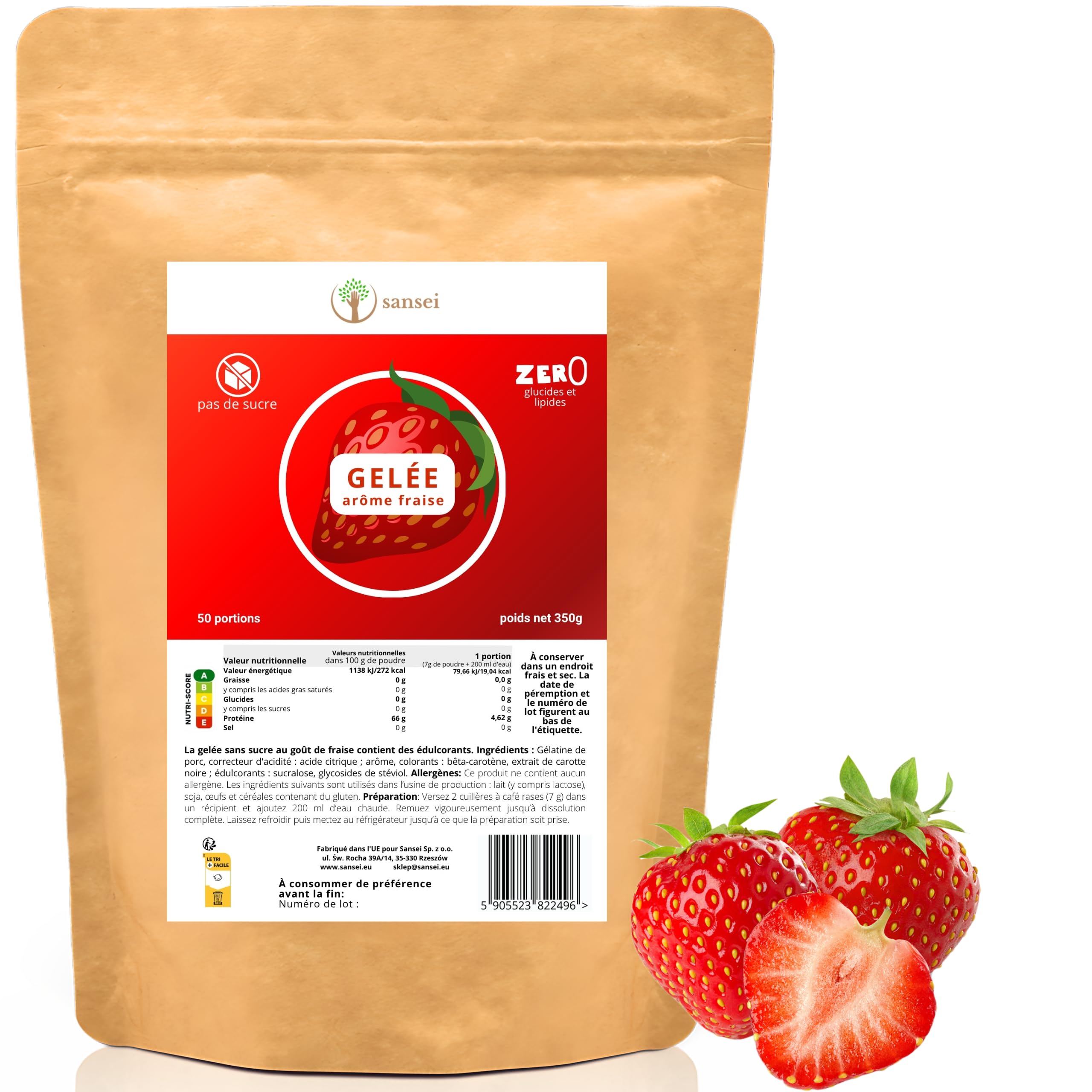 Sansei galaretka deserowa 350 g Bez Cukru KETO Truskawka