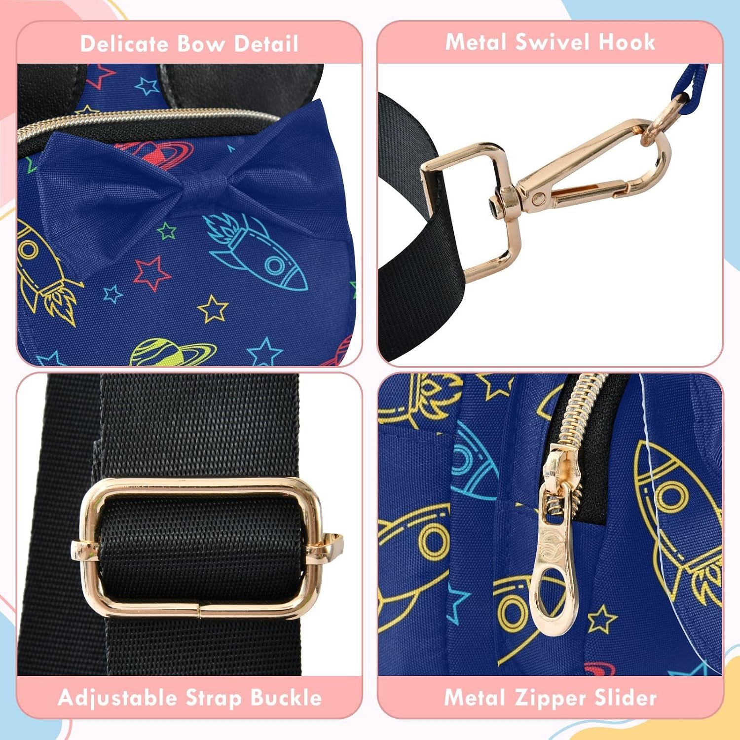 Sinestour Dark Kids Crossbody Bags for Girls, 5.7x3.1x7.5Inches | Crossbody Fanny Pack, Toddler Purse, Cute Sling Belt Bag with Ears, 2L Small Shoulder Chest Bag for Travel