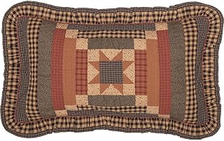VHC Brands Maisie King Sham 21x37 Country Patchwork Design, Barn Red