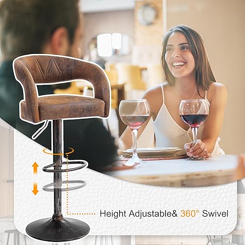 Miniatura 6 de VECELO Juego de 2 taburetes de bar giratorios ajustables modernos de piel sintética, taburetes de barra con respaldo y brazos, para cocina (blanco)