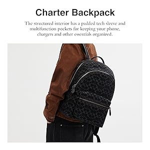 Coach Charter Backpack, Black Denim