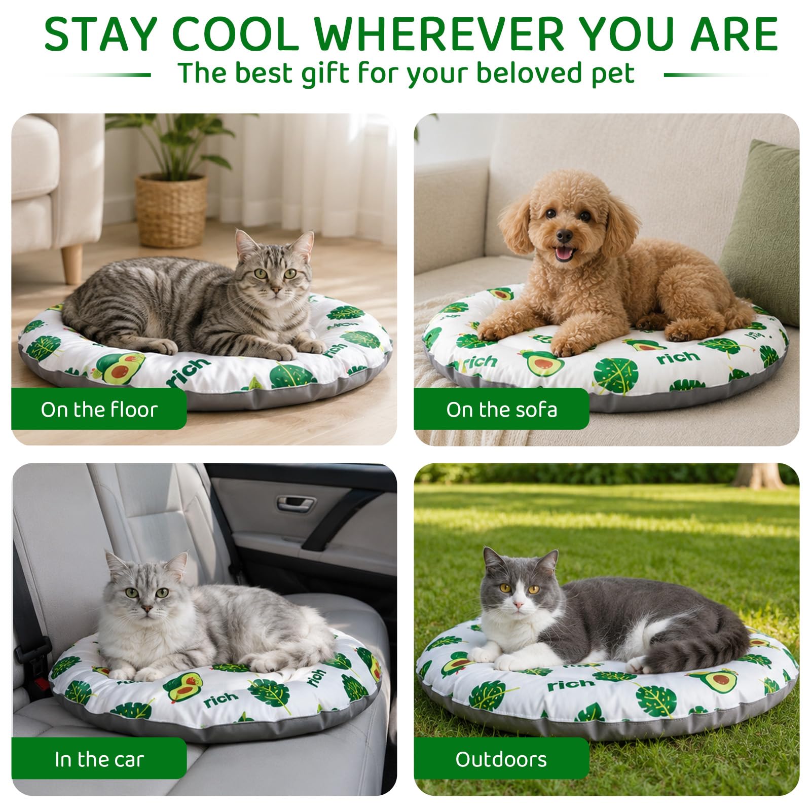 Tappetino Refrigerante Cani, 55 cm, Rotondo Tappetino Rinfrescante Cani, Gatti Tappeto Raffreddamento, Rotondo Tappeto Refrigerante Gatto,Cuscino Rinfrescante Cane e Gatti (Verde)