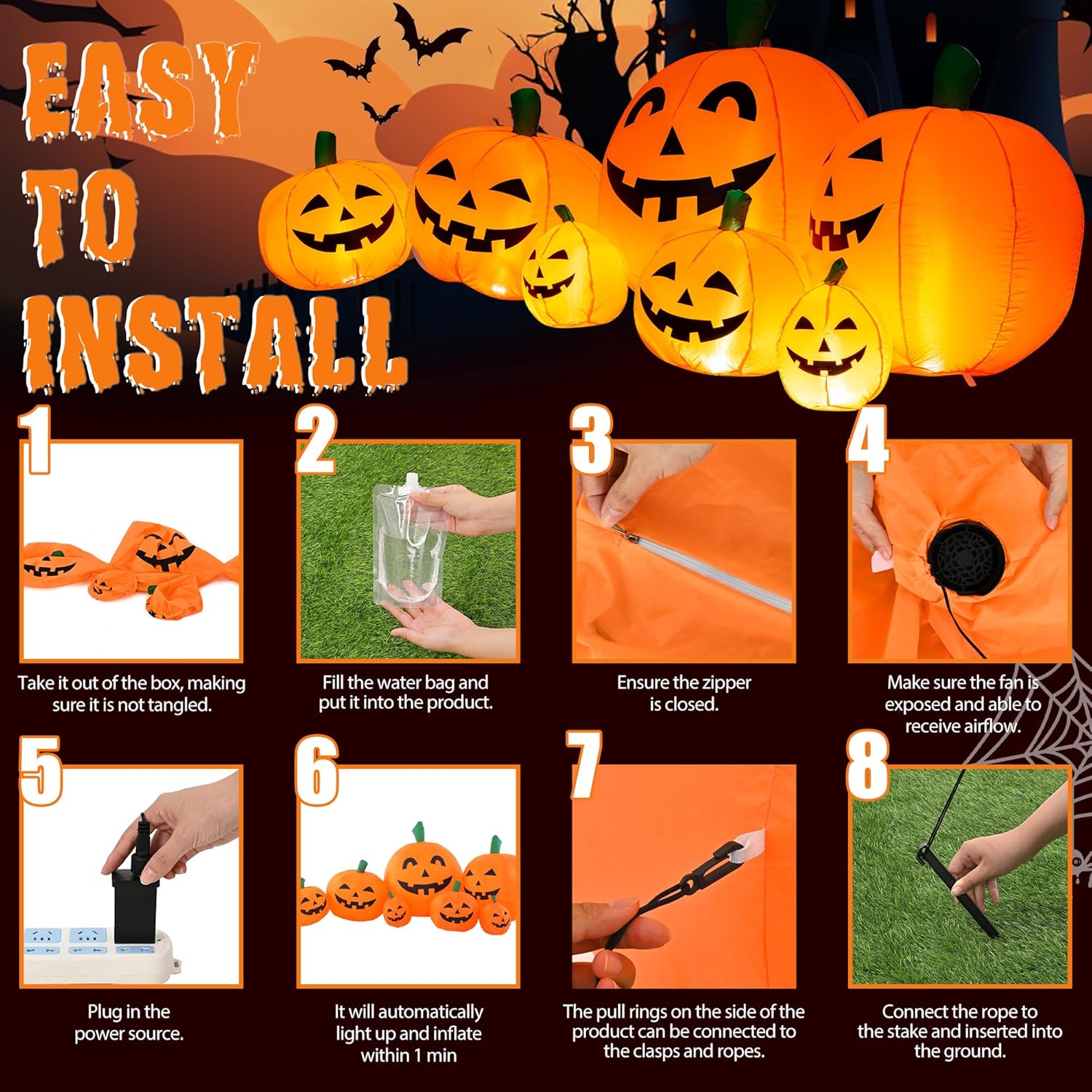 GIGALUMI 7.5FT Halloween Inflatable Outdoor Decoration Pumpkin, Halloween Inflatables Pumpkin Decor, Halloween Blow Ups Pumpkin for Yard,Party,Garden(Cold White,7 Built-in LED Lights Set)