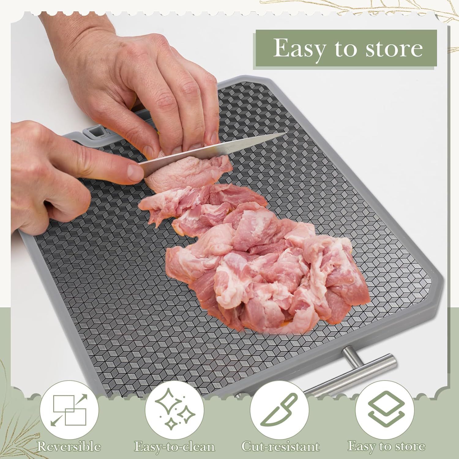 Patelai 2 Pcs Large Double Sided Cutting Board Wheat Straw and 304 Stainless Steel Chopping Board 17.5 x 12.6 Inch and 15.7 x 12 Inch for Fruit Vegetables Meat