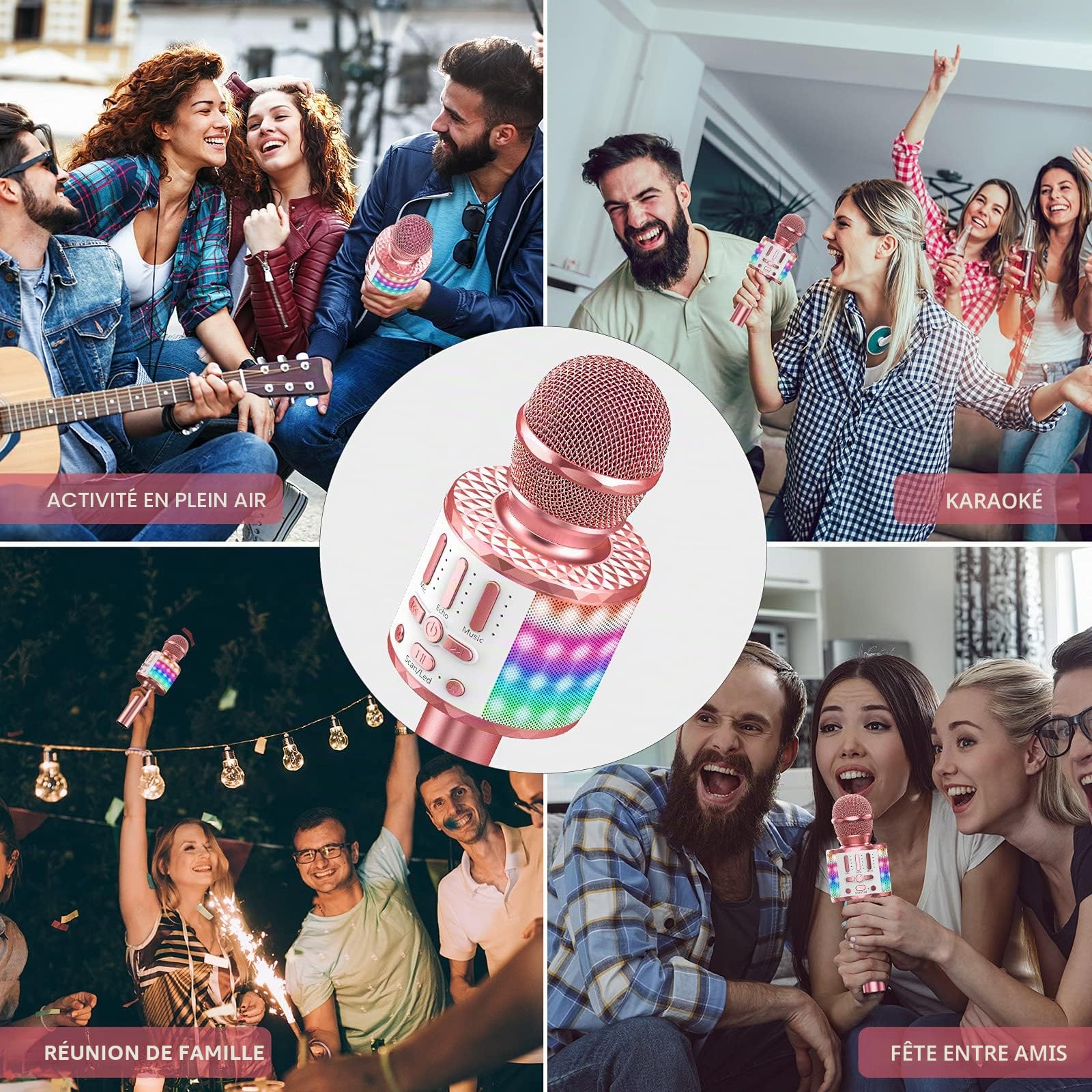 Microphone Sans Fil Bluetooth , Portable Karaoké Micro Haut-Parleur Avec LumièRe, Pour Enfants/Adultes Chanter Club Noël Anniversaire Soiree Famille Youtube Live, Idée Cadeau