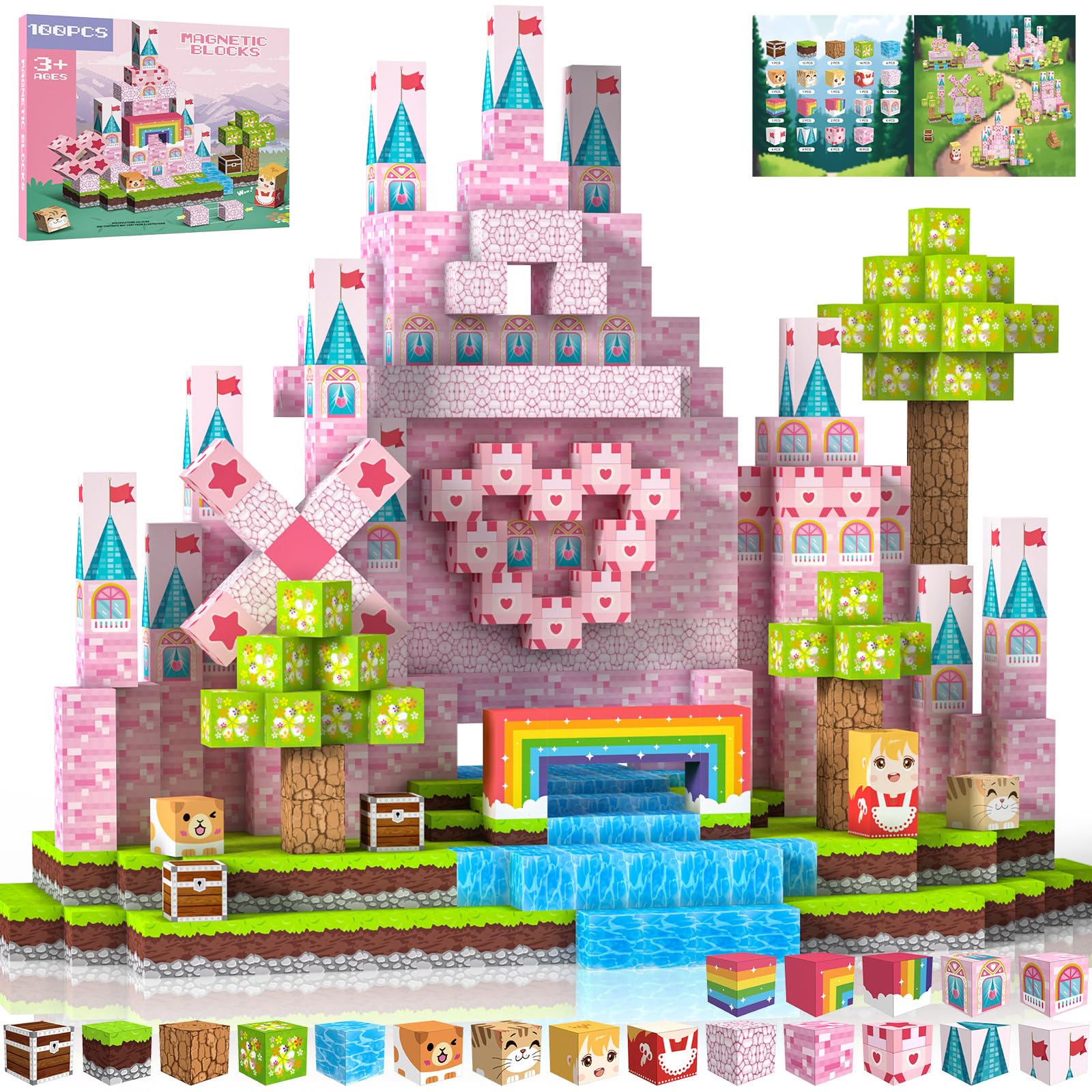 Crifeton Costruzioni Magnetiche per Bambini 3+ Giochi Cubi Magnetici, Blocchi Magnetic Building Blocks Giocattoli Montessori 4 5 6 7 8 9 10 11 12 Anni Regali di Compleanno per Ragazzi (Castello)