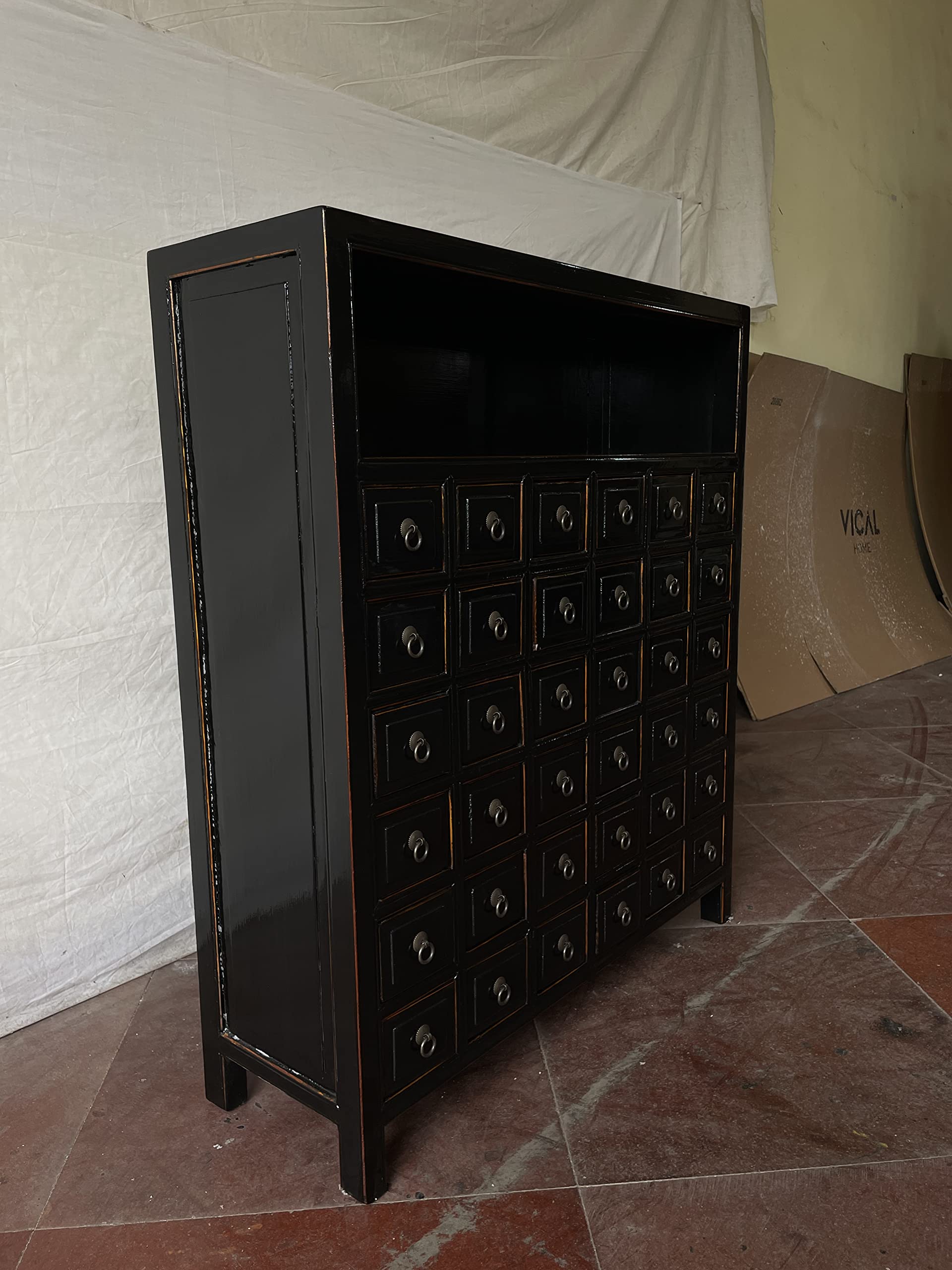 Antiker Apothekerschrank Aktenschrank Büroschrank Apotheke Schrank Sideboard Kommode Kommodenschrank Sideboardschrank mit 36 Schubladen Breite90xHöhe105cm Farbe schwarz