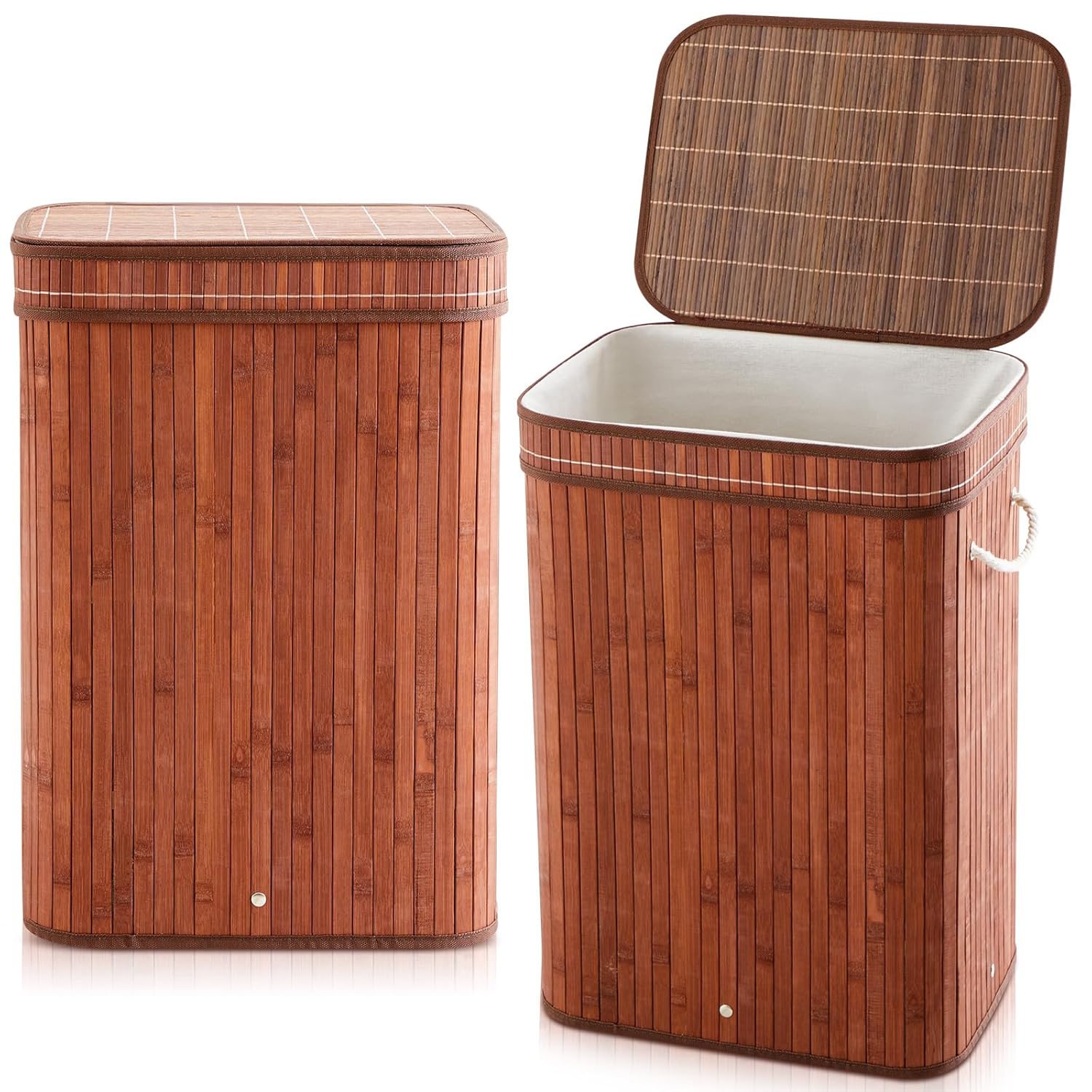 2 Pack Bamboo Slim Trash Can with Lid, 21 Gallon Large Rectangular Trash Bin, Foldable Slim Garbage Can Bamboo Waste Basket for Bathroom Bedroom Office Home Salon Spa (Brown) 23.6×15.8×11.8inches Coffee 2