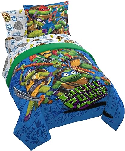 Jay Franco Nickelodeon - Juego de edredón matrimonial de las Tortugas Ninja Mutantes Adolescentes  Ropa de cama de 7 piezas incluye juego de sábanas