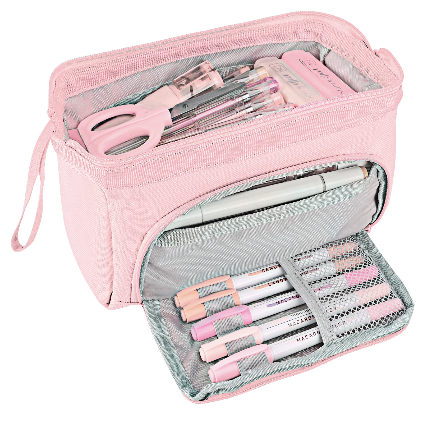 LABUK Pencil Case Large Capacity Pencil Pouch Handheld Pen Bag Multiple Use Cosmetic Portable Case for School Teen Girl Boy Adult (Pink)