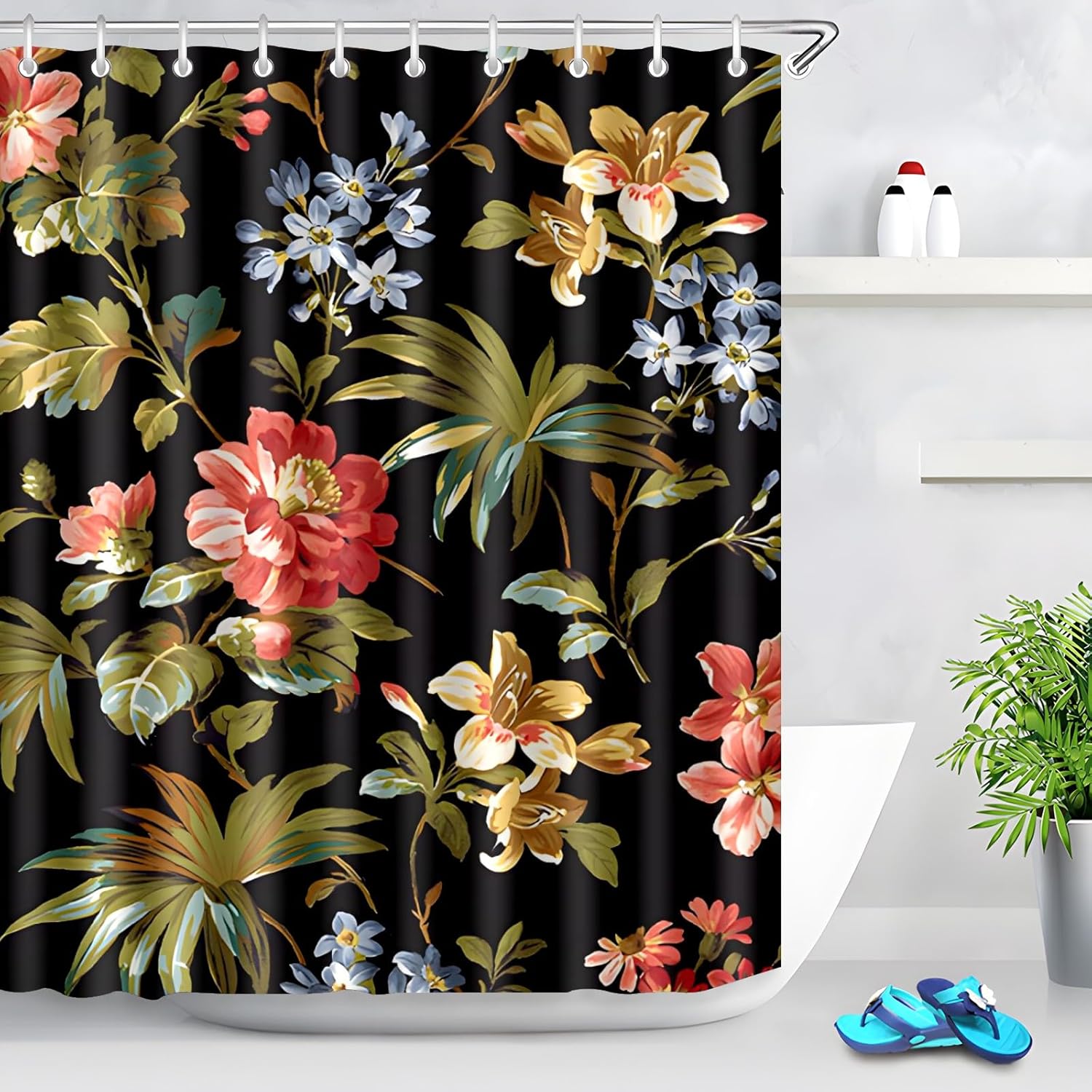 DIOLOUE Fall Shower Curtain Set with 12 Shower Curtain