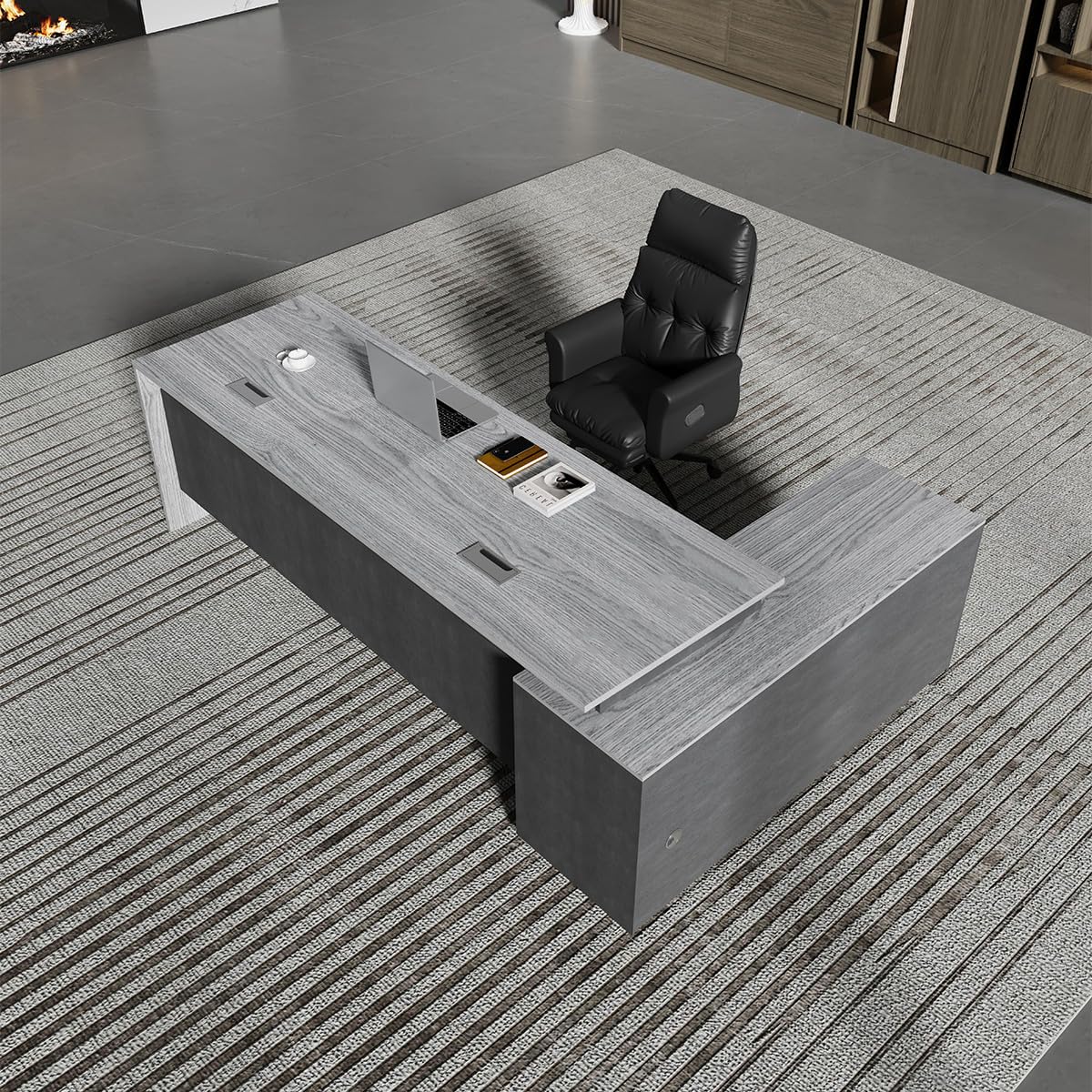 Amazon.co.jp: 福居家具(フクイカグ) 法人様向け 社長デスク L型