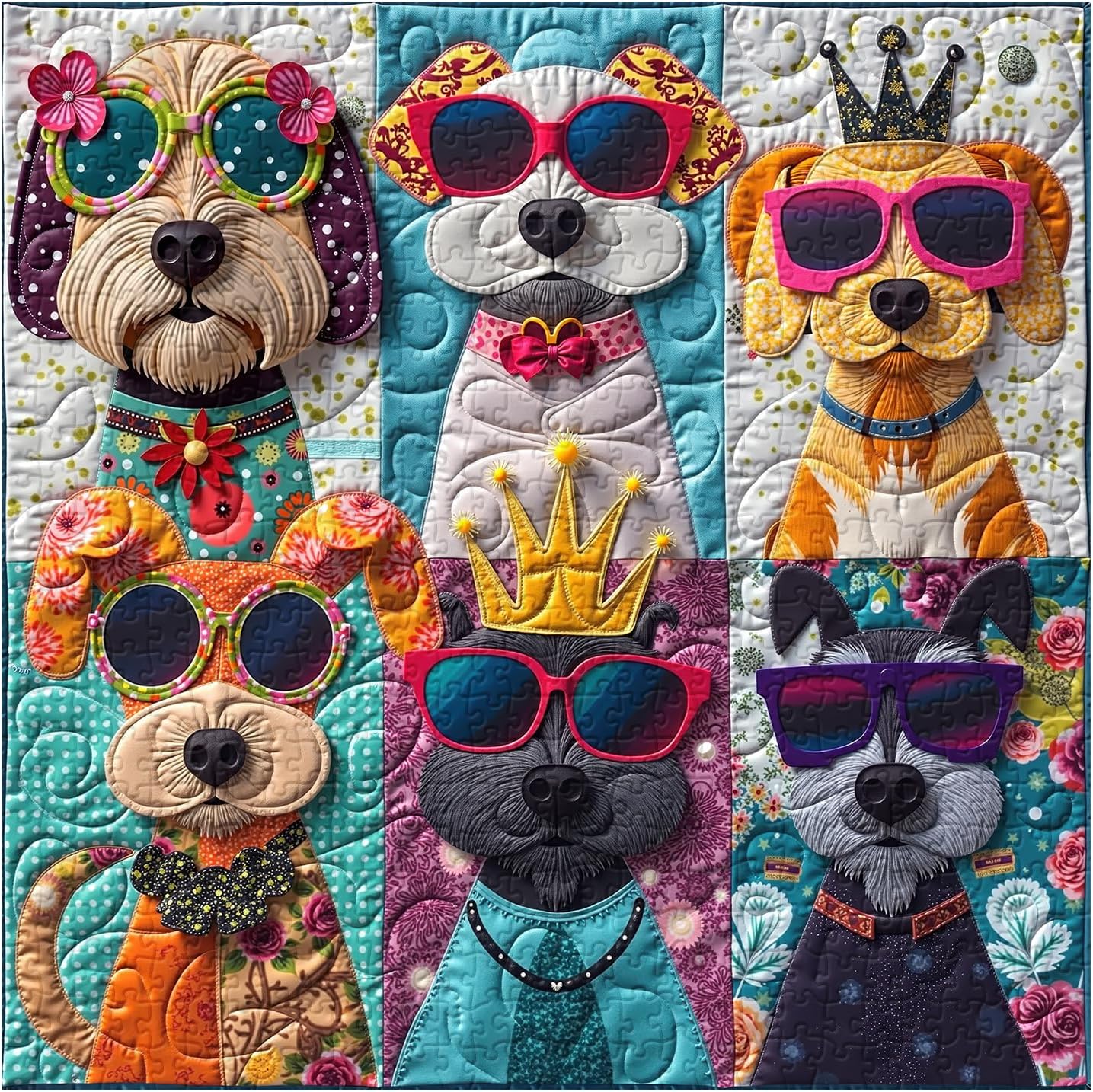 Funny Dogs Puzzles for Adults 1000 Pieces, Colorful Cute Puppy Portrait Jigsaw Puzzle, Whimsical Animal Art Puzzle