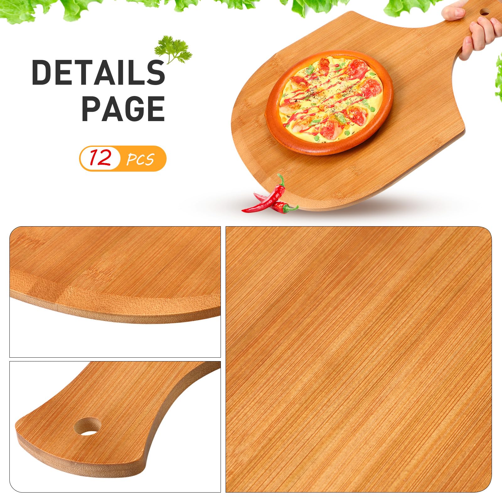 Pala Per Pizza In Bambù 30,5 Cm - Spatola Da Forno Quadrata Con Manico - Tagliere Multiuso Per Pane, Formaggio, Verdura - Accessorio Da Cucina